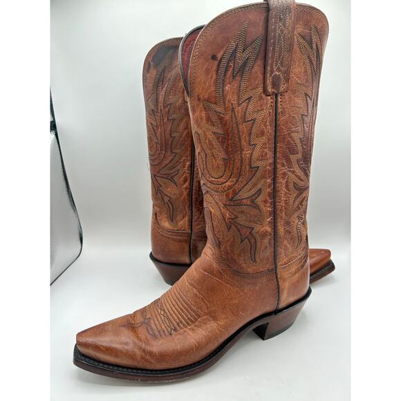 Lucchese 1883  Tan Brown Mad Dog Goat Western women’s 8 B Boots  Snip Toe - Picture 7 of 13